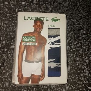 Lacoste Men's Cotton Stretch Boxer Brief 3-Pack - White, Gray, and Blue